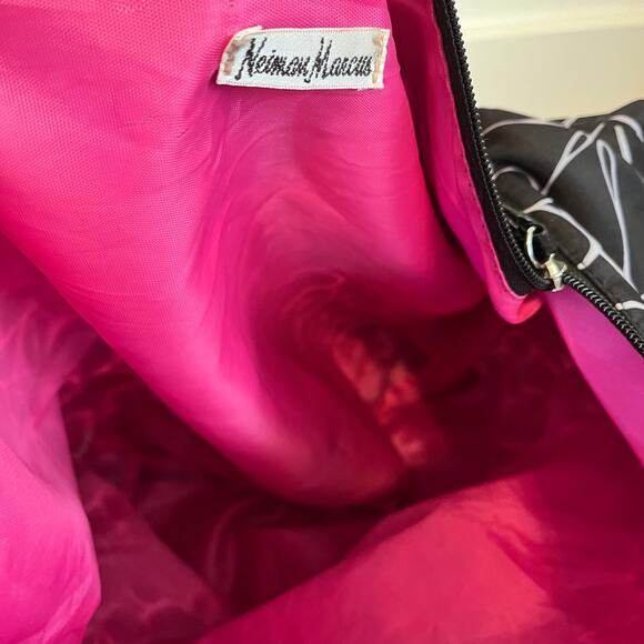 Neiman Marcus Black White floral pink lined tote bag womens lightweight reusable - Picture 5 of 7